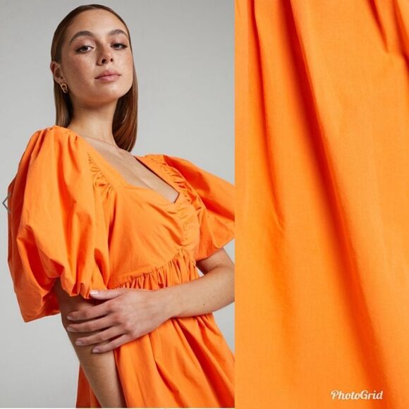 Revolve Showpo. Vashti Tangerine Orange Puff Sleeve Empire Sweetheart Mini Dress - Picture 2 of 8